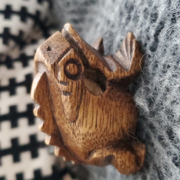 Vintage Other - Hand Carved Wooden Brown Croaking Frog Guiro Musical Percussion Toy Figu…